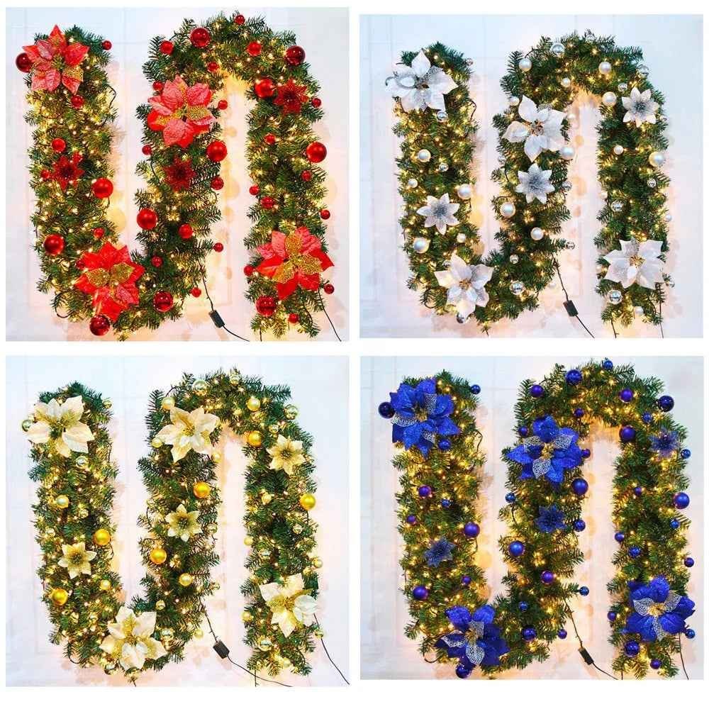 2.7M Christmas Garland with LED Lights Luxury Rattan Wreath Fireplace Stair Decoration - Image 3