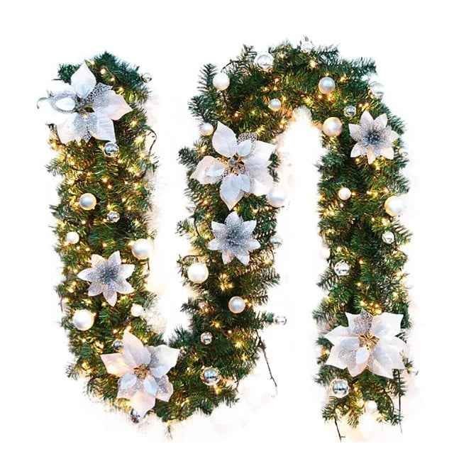 2.7M Christmas Garland with LED Lights Luxury Rattan Wreath Fireplace Stair Decoration - Image 8