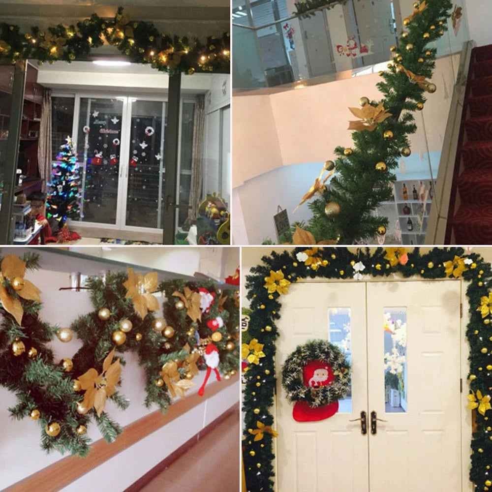 2.7M Christmas Garland with LED Lights Luxury Rattan Wreath Fireplace Stair Decoration - Image 6