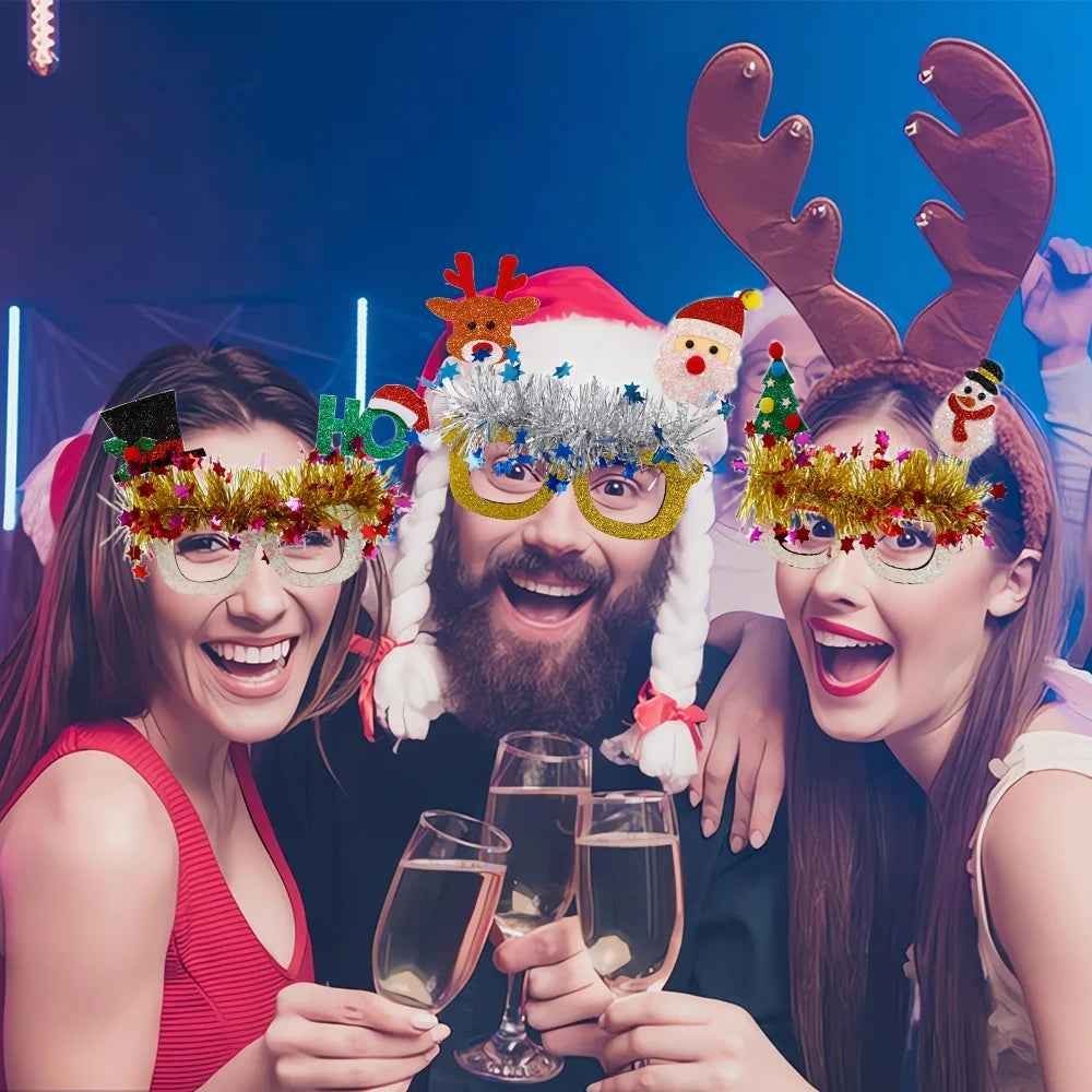 Christmas Party Glasses Novelty Glitter Frames Santa Reindeer Snowman Photo Props - Image 5