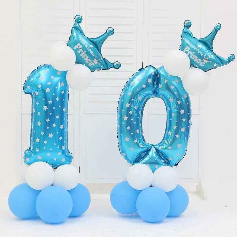 DIY Number Balloon Tower Kit with Crown Large Foil Age Birthday Party Decoration Boy Girl - Image 2